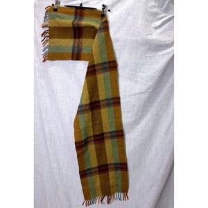 Vintage West Germany Handwoven Wool Plaid Scarf 100% Wool Fringe